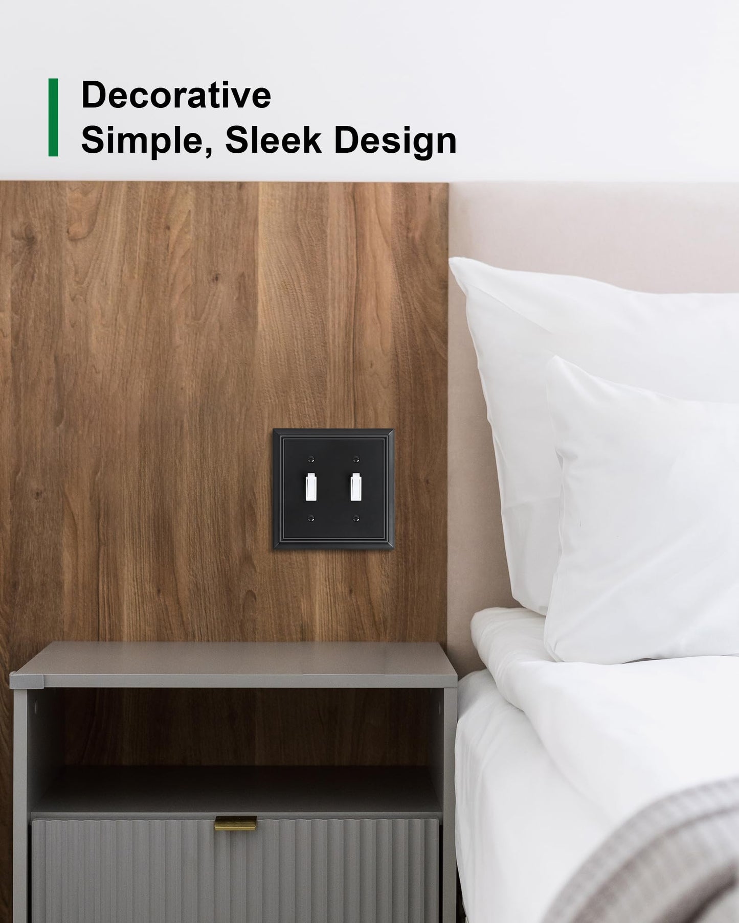 2-Pack Double Toggle Light Switch Cover Plate, Durable Natural Bamboo Fiber Decorative Switch Plate Covers, Matte Black 2 Gang Wall Plate, Corrosion Resistant