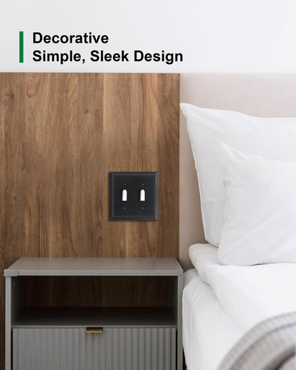 2-Pack Double Toggle Light Switch Cover Plate, Durable Natural Bamboo Fiber Decorative Switch Plate Covers, Matte Black 2 Gang Wall Plate, Corrosion Resistant