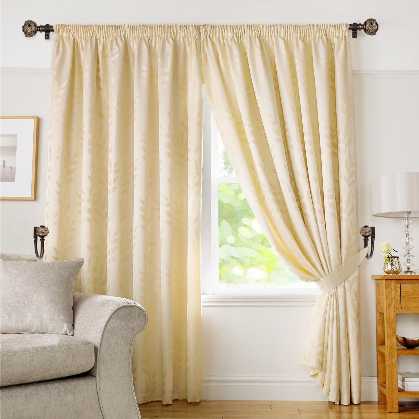 USFOOK 2 Pack Bronze Curtain Holdbacks, Decorative Window Drapery Tiebacks (2 Pack/1 Pair), Curtain Tie Back Hooks for Wall with Leaf Finials (3.95" L x 3.4" W)