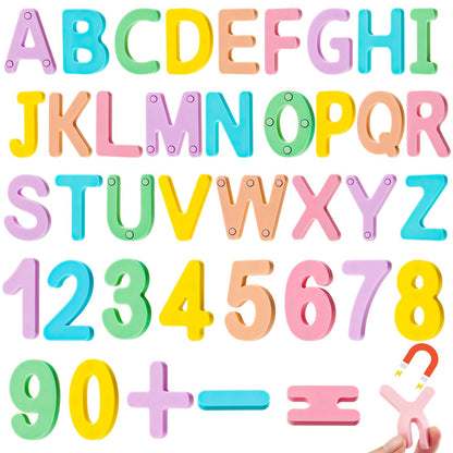 VioraWhite 39 Pcs Magnetic Food Grade Silicone Alphabet Letters Kit (Sealed Magnet, CPC Certified) 26 ABC 10 Number 3 Operators Educational Fridge Magnets for 4-6 Kids Learning Toys Birthday Gift