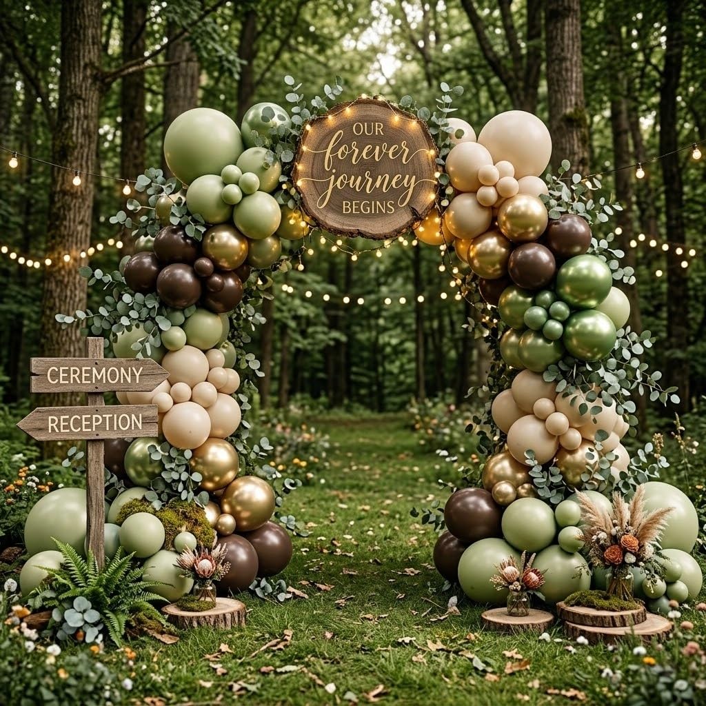 Sage Green Brown Safari Balloons, 60PCS Dusty Olive Green Coffee Beige Metallic Gold Eucalyptus Latex Balloon, Camo Army Hunting Balloons for Woodland Baby Shower Birthday Party Decorations Supplies
