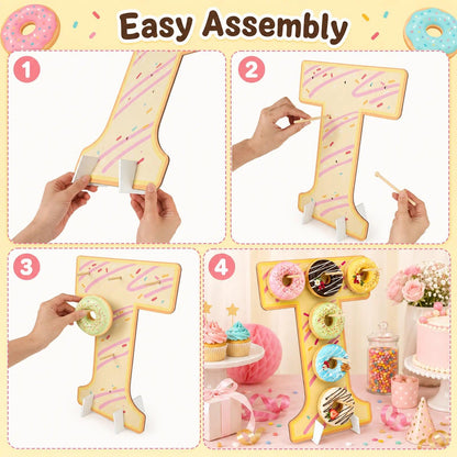 Prospura 3 Pack Donut Wall Display Stand, Two Sweet Theme Donut Board for Dessert Table,Wooden Decorative Doughnut and Bagel Holder for 2nd Anniversary Birthday Party Wedding