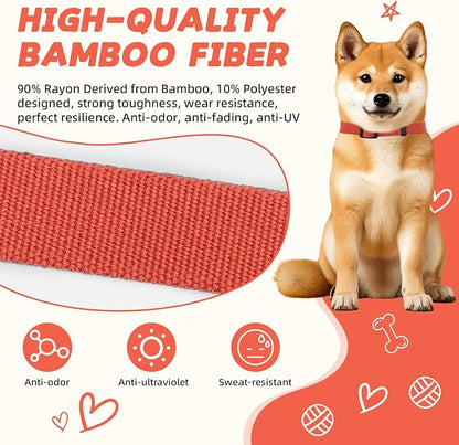 Orange Dog Collar and Leash Set for Small Dogs Soft and Breathable of 90% Rayon from Bamboo and 10% Polyester Comfortable Skin-Friendly, Adjustable Leash Set with Quick Release Buckle