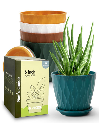 Goproauto 6 Inch Indoor Planter Pots with Drainage Hole and Tray Saucer