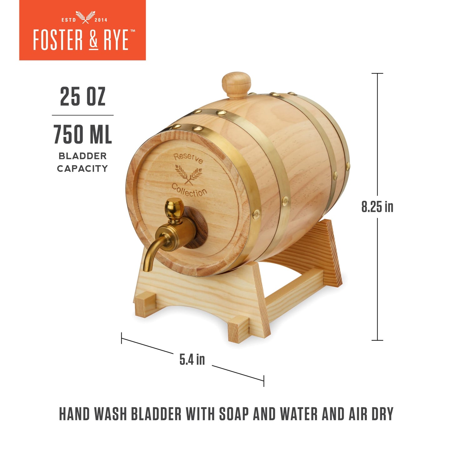 Foster & Rye Wooden Barrel for Whiskey, Whiskey Infusion Bourbon Barrel Moonshine Jug with Spigot, Liquor Dispenser Beverage Barrel - Holds 750mL Set of 1