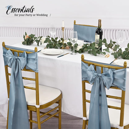 Pesonlook 50Pcs Satin Chair Sashes Ties, Dusty Blue Satin Chair Sashes Bows Chair Cover Back Tie Supplies for Wedding Reception Events Banquets Party, Hotel Event, Chairs Decoration