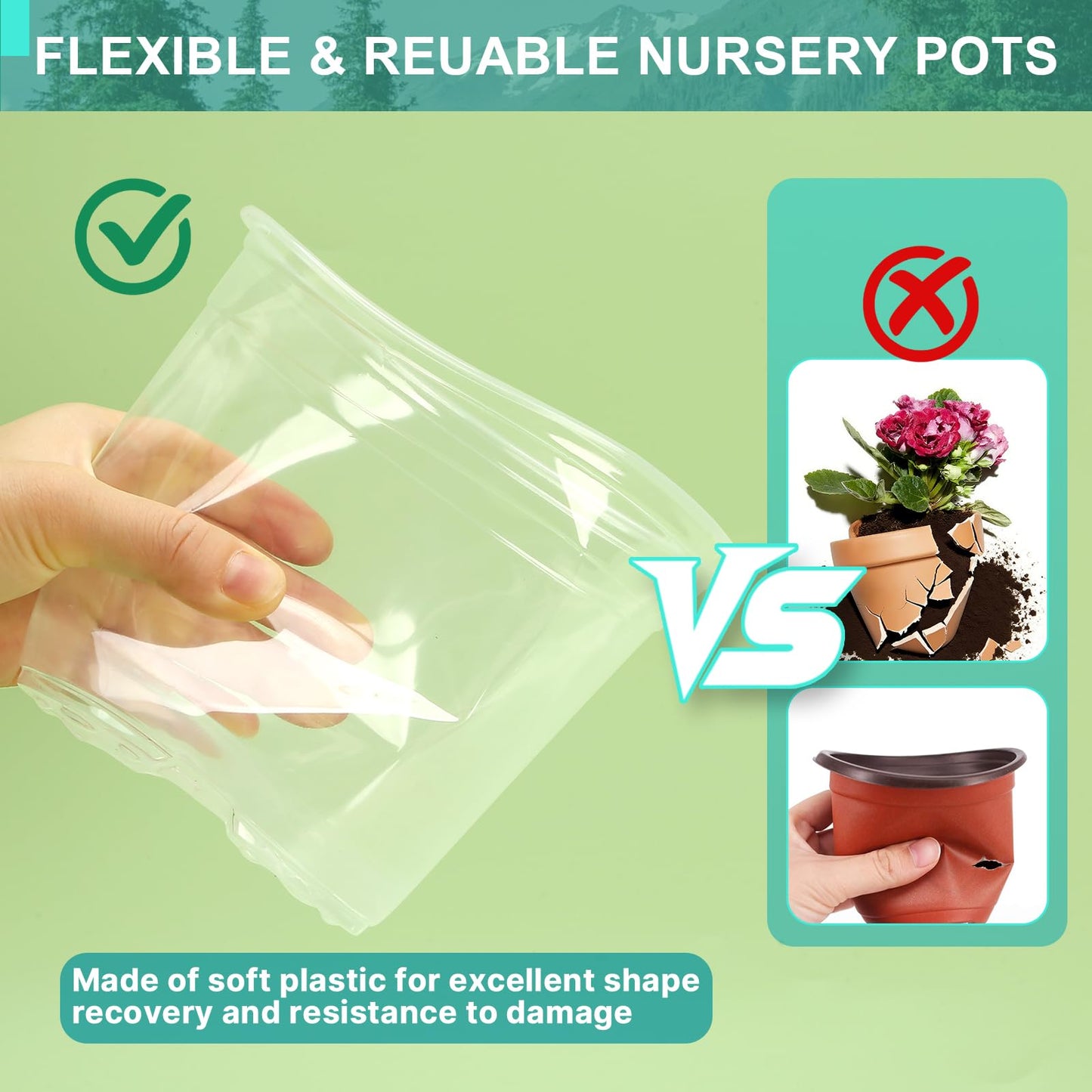 OUPSAUI 8/7/6 Inch Clear Nursery Pots with Drainage and Trays, 9 Pack Large Plastic Pots for Plant, Seedling Starter Pot, Garden Pots for Succulents Flower Vegetables Herb