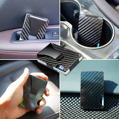 WAFJAMF Money Clip for Men RFID Blocking Wallet Slim Carbon Fiber Wallet Minimalist Front Pocket Metal Wallets for Men – Black