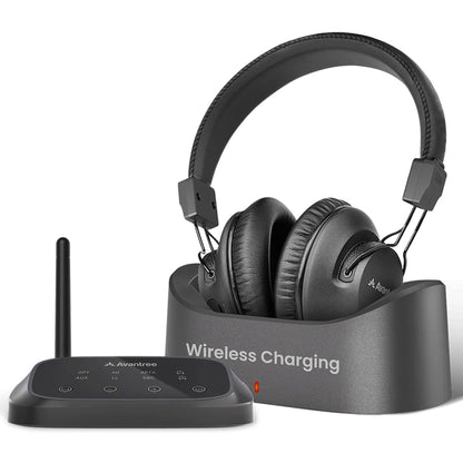 Avantree HT5009 Plus – Wireless TV Headphones for TVs with Optical (TOSLINK) or AUX Audio Output, Clear Voice and Volume Boost, Comfortable Over-Ear Fit, 60H Battery Life, Charging Dock Included