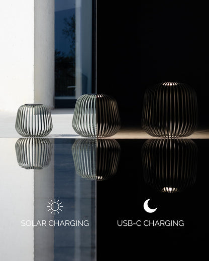 LUUK Studio Solis Wireless Solar LED Lamp, Warm White, 3 Level Dimmable, 48 Hours, Indoor & Outdoor Lantern, USB-C Rechargeable, Bedroom or Living Room, Calm Minimalist Look, Sage Green, Size L