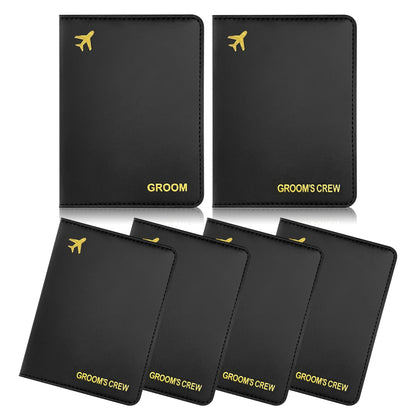 Groomsmen Gifts Passport Holders - Groom's Crew Gold Hot Stamping | PU Leather Travel Wallet | Bachelor Party Proposal Gift for Groomsman