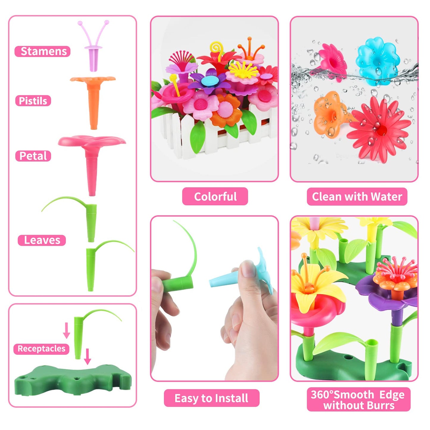 CENOVE Birthday Toys Gift for 3 4 5 6 7 Year Old Girls and Boys,Flower Garden Building Toy with Carry Box, STEM Toys for Preschool Children Educational Activity(130 Pcs)