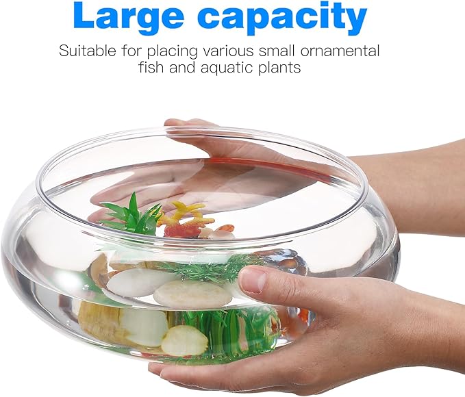 Kisangel Transparent Acrylic Desktop Aquarium Tank 9.53 Inch Betta Fish Bowl with Plant Decoration for Home Office Garden