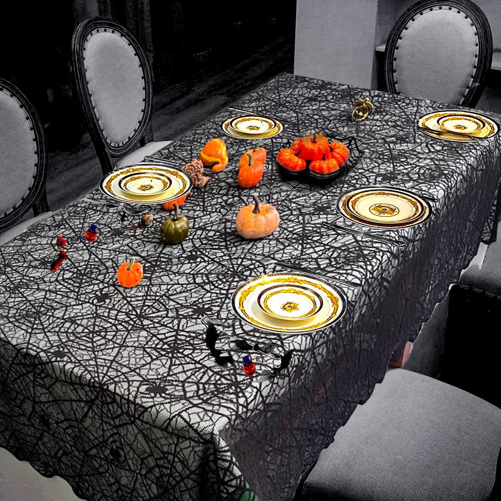 NNTA 2 Pack Halloween Tablecloth Plastic Rectangular Black Spider Web Disposable Table Cover Waterproof Spillproof - Perfect for Halloween Decoration Dinner Party