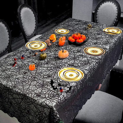 NNTA 2 Pack Halloween Tablecloth Plastic Rectangular Black Spider Web Disposable Table Cover Waterproof Spillproof - Perfect for Halloween Decoration Dinner Party