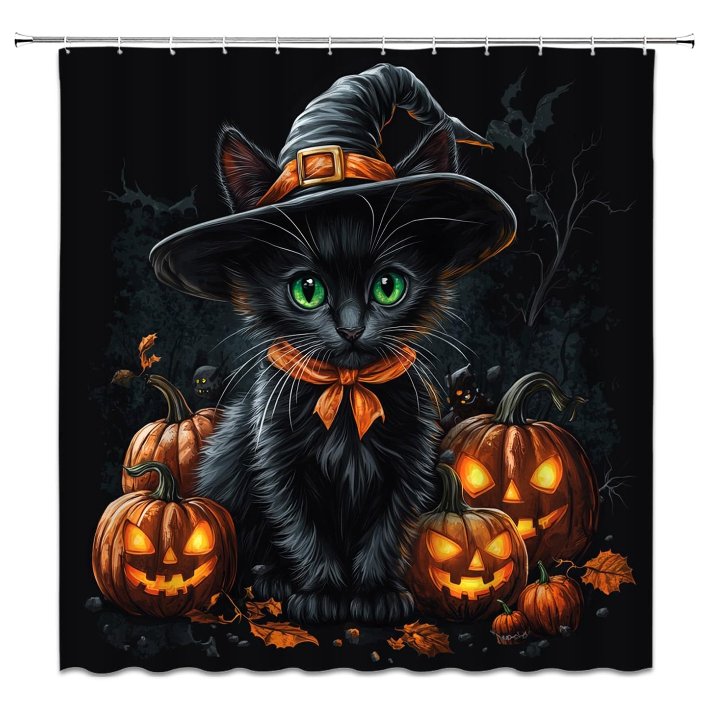 UEAUUN Magic Black Cat Shower Curtain Gothic Halloween, 70x70 Inch