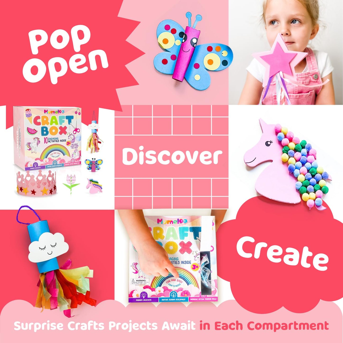 Mumaloo Unicorn Craft Box - 10 Fun Arts and Crafts for Kids Ages 4-8, No Mess, Educational, Mermaid Art Projects, Toddler Crafts & Activities Kit with Supplies, Gift for Girls 3 4 5 6 7 8 Years Old
