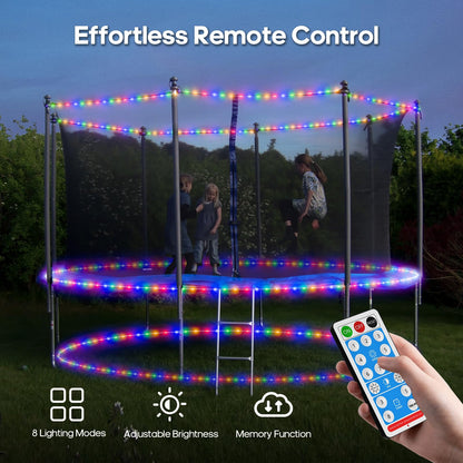 ICRGB Trampoline Lights, 66FT 200LED 1800mAh Solar Rope Lights Outdoor, IP67 Waterproof, Solar Power Outdoor Light, 8 Modes & Timer Function, Decorative for Trampoline Camping Tent Patio Porch Garden