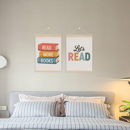 2PCS Books Read Poster Hanger,Reading Nook Library Decor,Educational learning Posters Hanger,Let's Read Sign Wall Art Wall Hanging Banner for Reading Room Classroom Nursery Decor 15.8x11.8 Inch