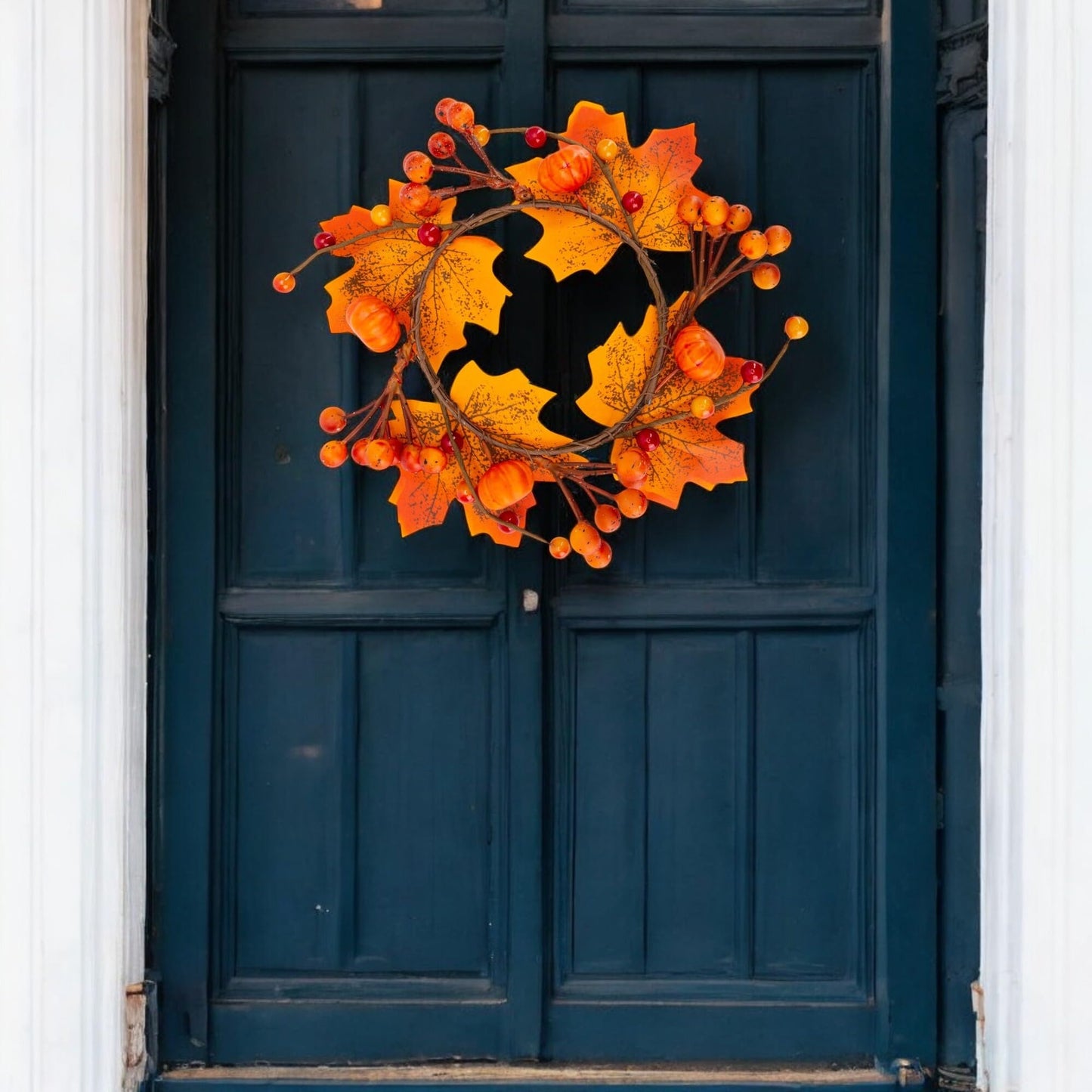 5Pcs Fall Mini Wreath 4.7 Inch/12cm Taper Candle Rings Artificial Pumpkin Maple Leaf Holder with Berries Christmas Autumn Harvest Wreaths for Pillar Halloween Thanksgiving Wedding Table Home Decor