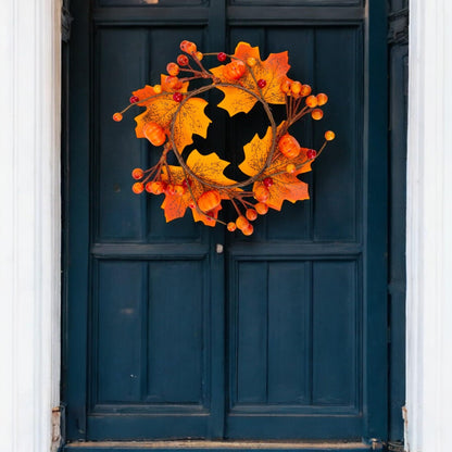 5Pcs Fall Mini Wreath 4.7 Inch/12cm Taper Candle Rings Artificial Pumpkin Maple Leaf Holder with Berries Christmas Autumn Harvest Wreaths for Pillar Halloween Thanksgiving Wedding Table Home Decor