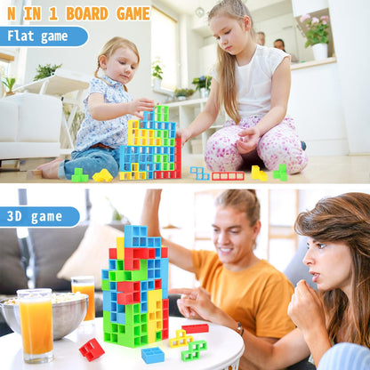 BBnote 48PCS Stack Game for Adult & Kids, Tetra Board Tower Games for Family Travel Party, 2 Players Balance Stacking Toy, Team Toys Building Block
