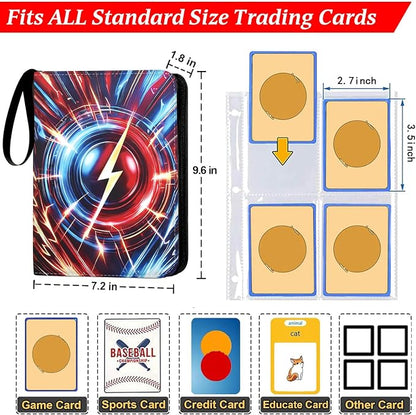 Card Binder 4 Pocket, 3 Ring Binder Holds 400 Cards for Card Collectors, Water-Resistant PU Cover with Zipper Closure for TCG, MTG & Sports Cards