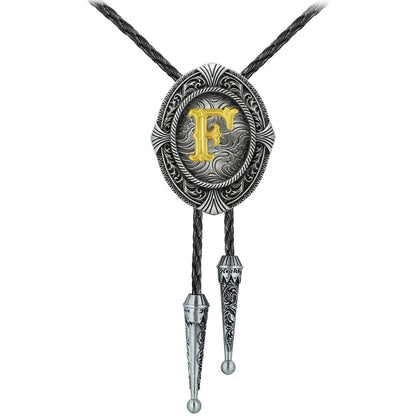 HUABOLA CALYN Vintage Bolo tie for Men Western Cowboy Native American Initial Letter ABCDJMR to Z Costume Bolo ties for Women (F)