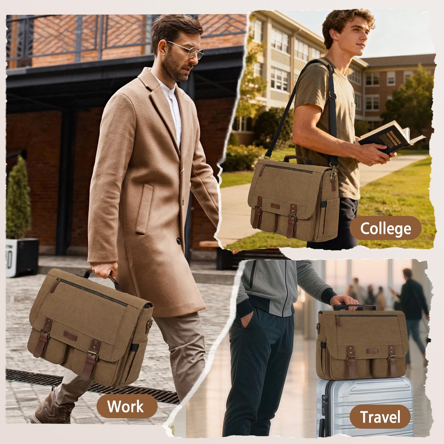 RAINSMORE Messenger Bag for Men, 15.6-17.3 inch Laptop Bag for Work College