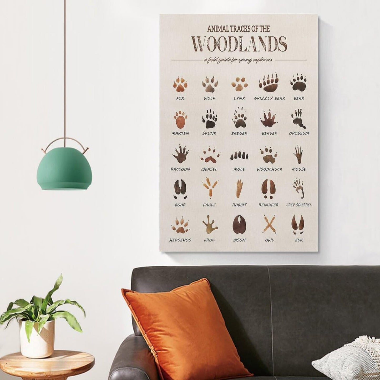 MAIHAIBAO Woodland Animal Tracks Canvas Wall Art - Educational Forest Field Guide Poster - Rustic Nature Nursery & Kids Room Decor - 12x18 Inch (Unframed)