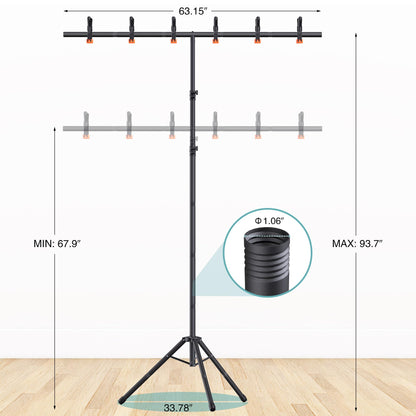 Womnwomn T-Shape Backdrop Stand 8x5.3FT, Height and Width Adjustable Background Stand for Parties,Green Screen Holder with 6 Spring Clamps