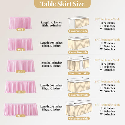 Wish Care 6ft Pink Satin Table Skirt for Rectangle Tables Wrinkle Free Glitter Desk Skirts Pleated Ruffle Table Cloth for Girls Birthday Baby Shower Theme Party Wedding Cake Table Skirting Decorations