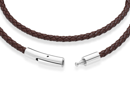 Miabella Genuine Italian Double Wrap Braided Leather Bracelet for Men Women, Stainless Steel Clasp, Made in Italy (Brown, Medium - 8" Length)