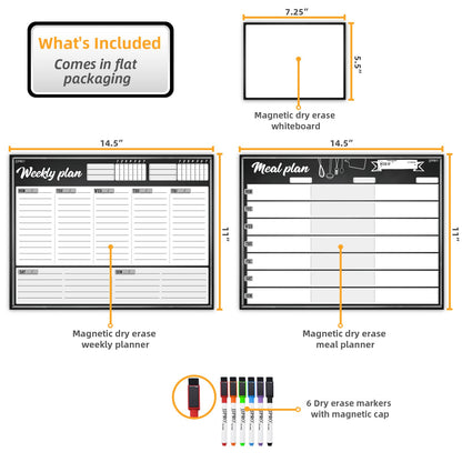 JJPRO Magnetic Dry Erase Meal Planning Whiteboard for Refrigerator-Magnetic Weekly Planner for Fridge-One Bonus Notepad whiteboard-Refrigerator Organizer with Weekly Planning Boards