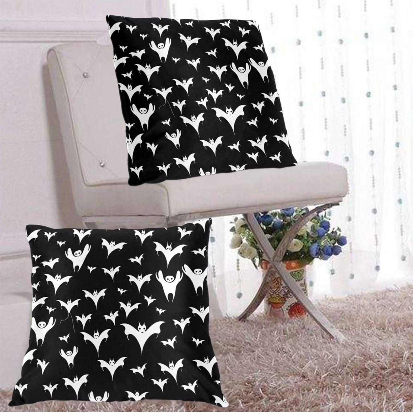 Xzyopcwx Halloween Goth Bats and Moon 2 Pack Throw Pillow Covers Sofa Cushions Covers Living Room Bedroom Bed Covers Car Lumbar Covers 18x18 Inches