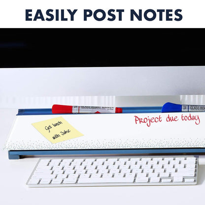 Quartet Glass Dry Erase White Board 18"W x 6"H, Compact Desktop Whiteboard with Storage Drawer, Dotted (GDP186D)