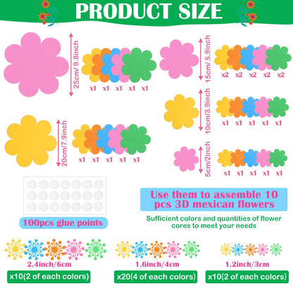 Mooliwe Paper Flowers Decorations for Wall DIY 3D Paper Bulletin Board Mexican Flowers Backdrop Decoration for Classroom Back to School Holiday Party(Bright,10 Set)