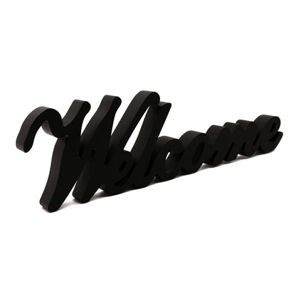 CVHOMEDECO. Matt Black Wooden Words Sign Free Standing "Welcome" Desk/Table/Shelf/Home Wall/Office Decoration Art, 14-1/2 x 4-1/4 x 1 Inch