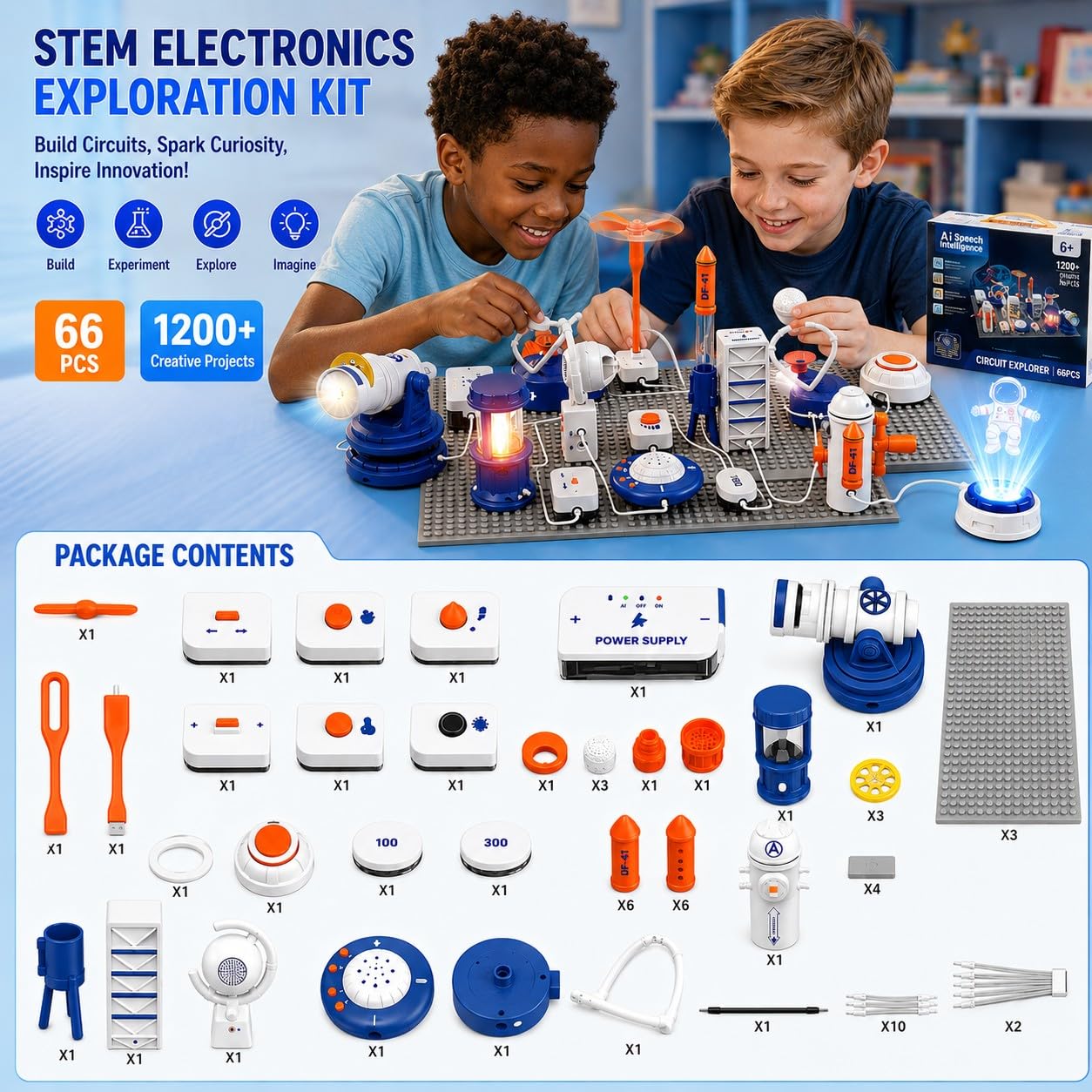 STEM Circuit Kit for Kids Ages 6+, 66PCS Electronics Exploration Kit with 1200+ Creative Projects for Home & School Learning, Educational Physics Science Toy Gift for Boys Girls