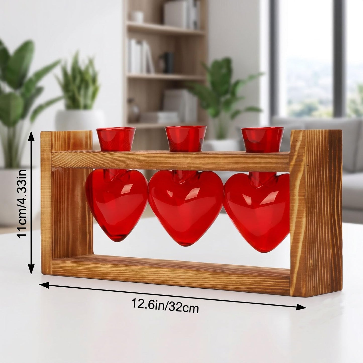 Generic Heart Shaped Propagation Station, 3 Glass Vases Plant Terrarium Kit with Wooden Stand for Hydroponic Plants Home Office Decor Present for Women