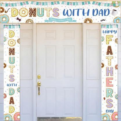 Fanfanwin 3 Pcs Happy Father's Day Banner Donuts with Dad Decorations Donuts Sprinkles Father Day Decor I Love Best Dad Ever Background Thank You Appreciation Party Supplies for Door Yard Decor
