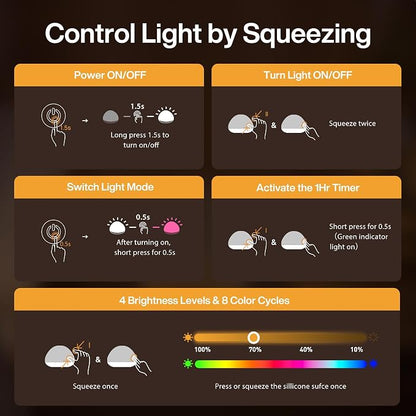 Baby Night Light for Nursery, Soft Silicone Tap Control Night Lamp with 8 Color Changing, Stepless Dimming, Rechargeable Portable Night Light for Kids, 1H-Timer, Warm Light for Breastfeeding
