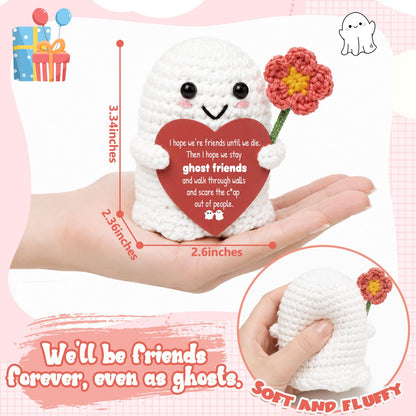 Best Friend for Women Friendship Ornaments - Handmade Crochet Ghost Decor with Funny Boo BFF Message Card, Halloween Stocking Stuffers, Cute Birthday Gift for Bestie Soul Sister