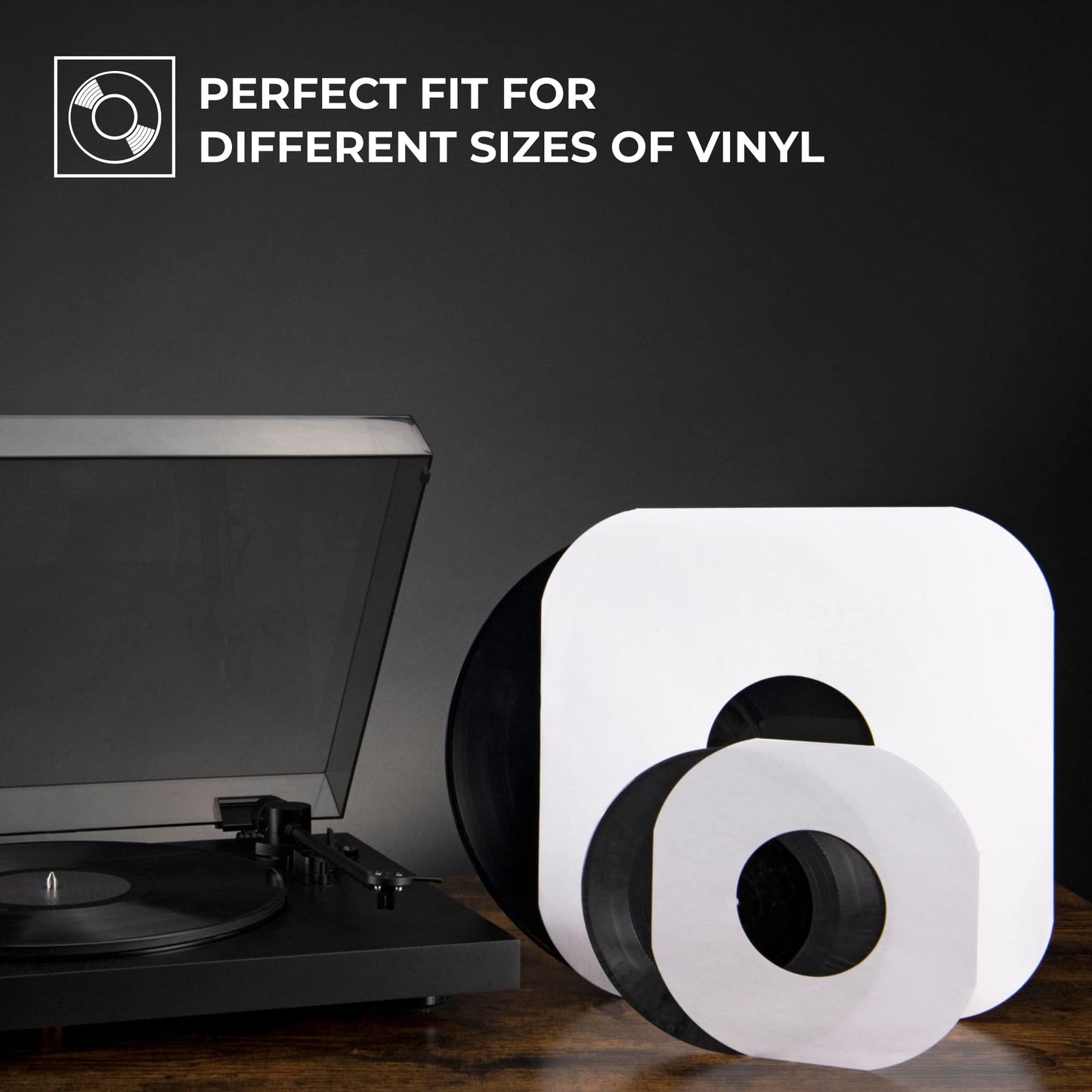 Big Fudge 50x Vinyl Record Inner Sleeves - Round Corners for 12" Records - Vinyl Record Sleeves in Heavyweight & Acid Free Paper - Protective LP Album Cover - White
