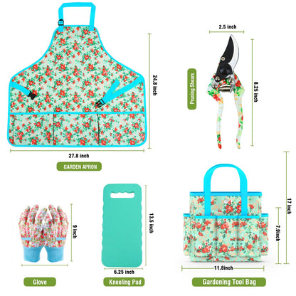 Garden Tools Set WANCHI 10 Piece Heavy Duty Floral Garden Tool Set Gardening Gifts for Women Men Birthday Rust-Proof Aluminum Garden Hand Tools Gardening Kit with Tote Bag Apron Glove