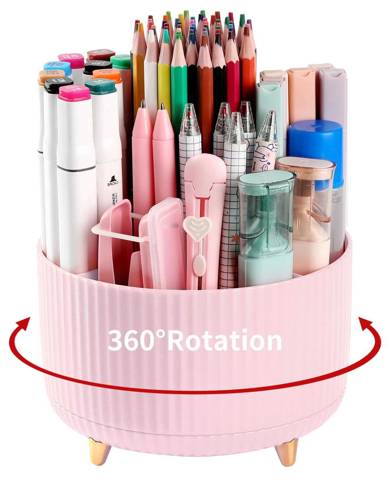 EDENMS Desk Pencil Pen Holder, 5 Slots 360°Degree Rotating Organizers for Desk, Desktop Storage Stationery Supplies Organizer, Cute Cup Pot Office, School, Home, Art Supply, Pink