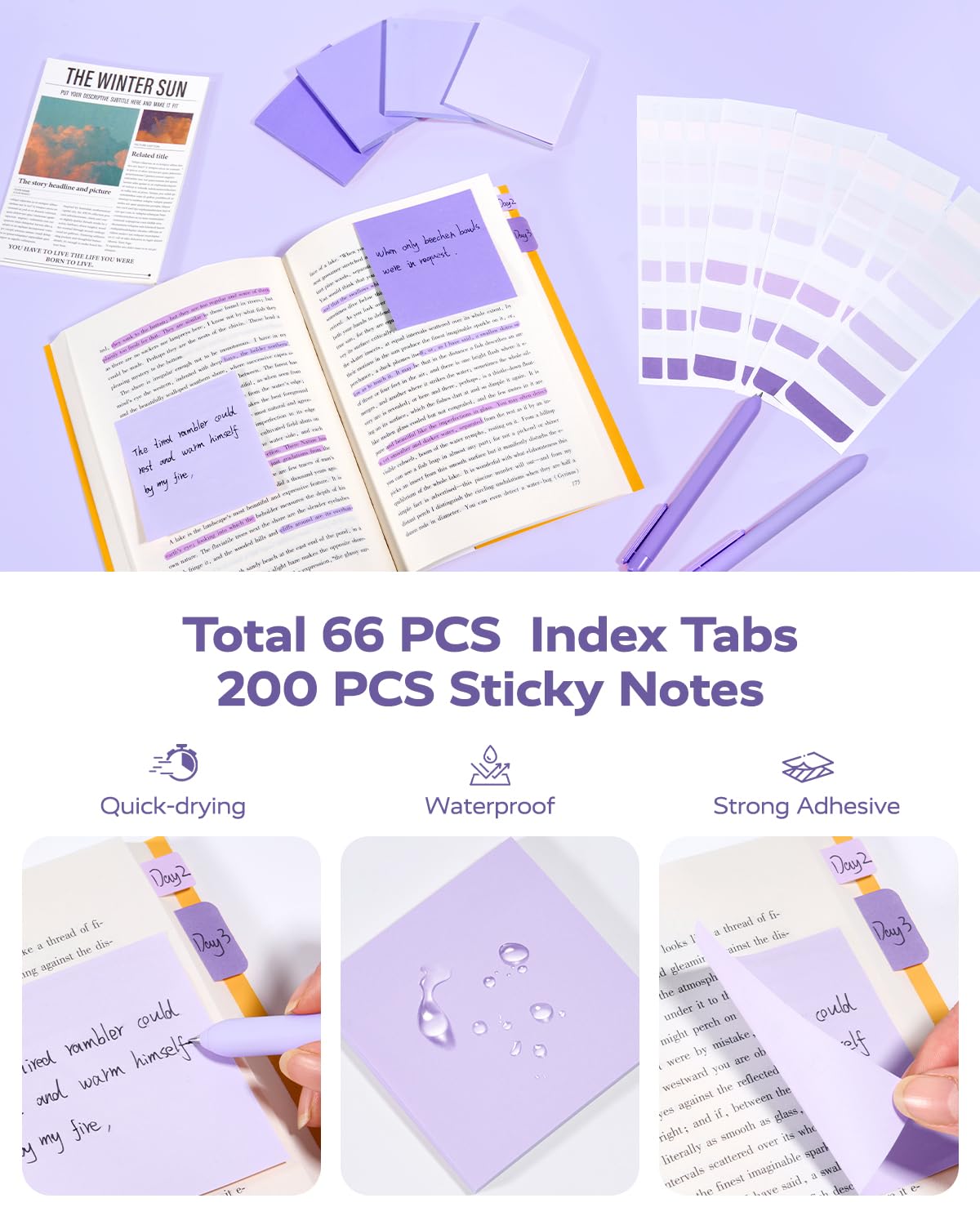 Four Candies Purple College Supplies and Nursing Essentials with Organizer, Gel Pens with Black Ink,Correction Tapes,Pastel Highlighters, Mechanical Pencils, Sticky Notes, Index Post