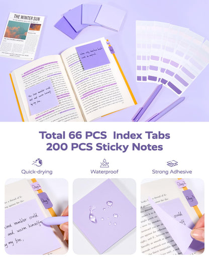 Four Candies Purple College Supplies and Nursing Essentials with Organizer, Gel Pens with Black Ink,Correction Tapes,Pastel Highlighters, Mechanical Pencils, Sticky Notes, Index Post