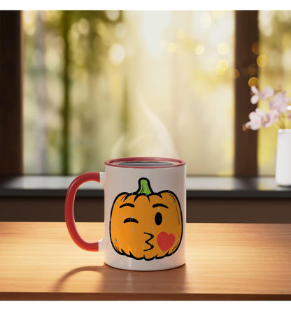 Halloween Pumpkin Face Kiss Cute Costume Girls Kid Women Men Ceramic Mug, Red/White