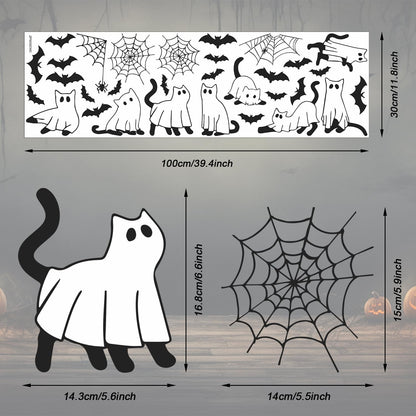 IARTTOP Happy Halloween Window Clings Sticker (100x30cm) Ghost Boo Wall Decals Spider Web Bat Window Stickers Halloween Black Cats Double Sided Decals for Glass Party Home Decoration